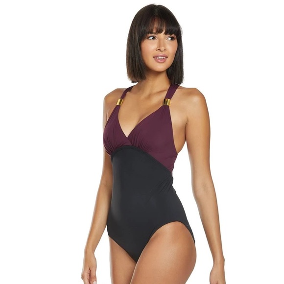 Amoressa Miraclesuit Phantom Horizon One Piece Swimsuit 8 Plum Black 6516298 - Picture 2 of 7